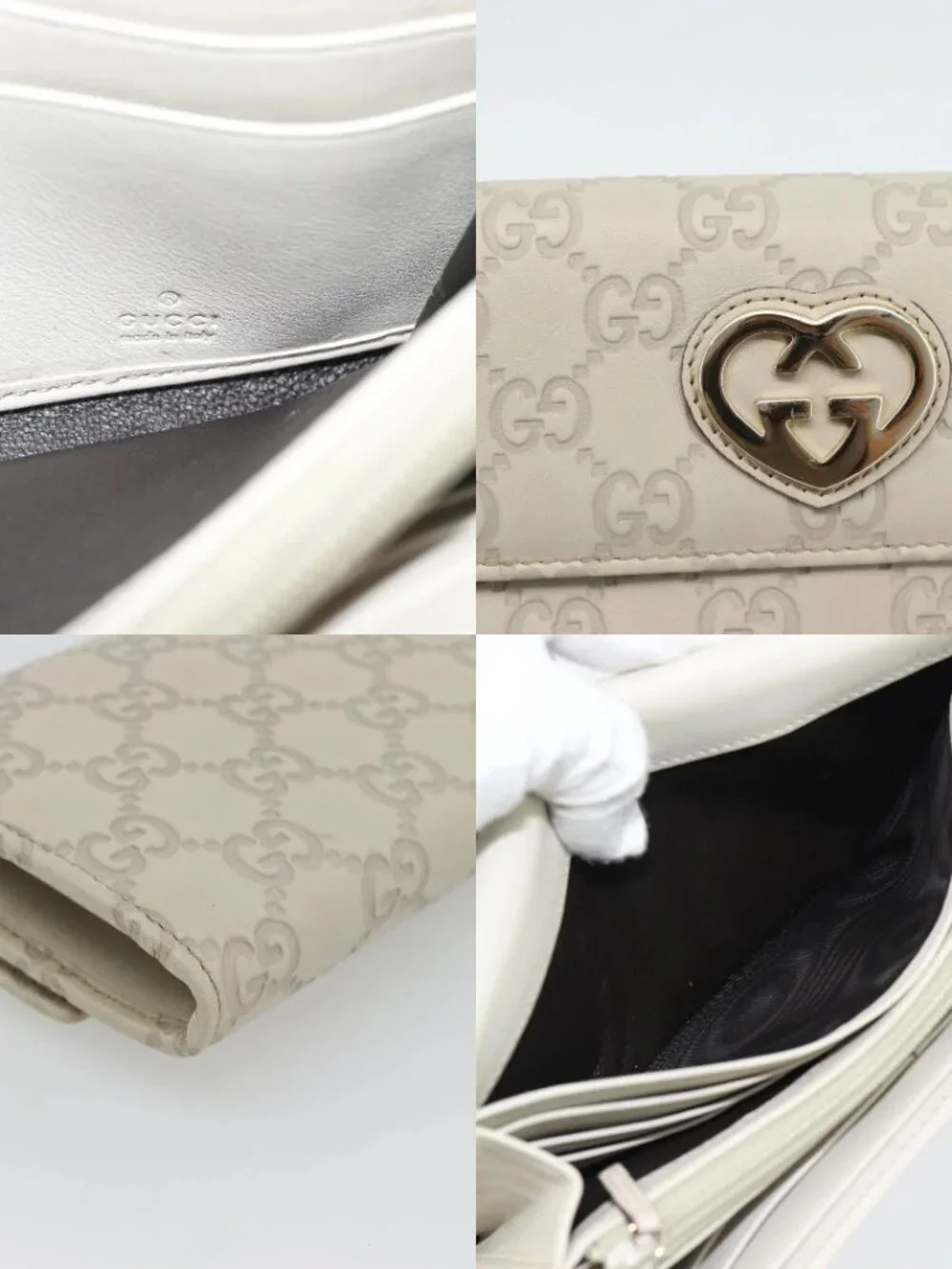 GUCCI GG Canvas Guccissima Lovely Heart Wallet Leather Ivory 251861 Auth 182242V - Picture 16 of 16